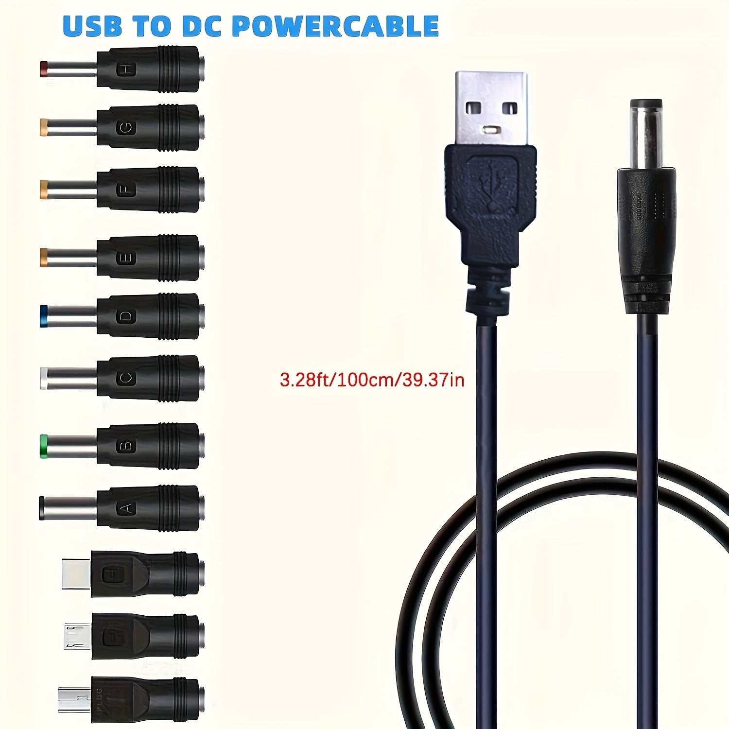 11-in-1 USB Charging Cable Set with Universal 5V DC Jack and Interchangeable Connectors