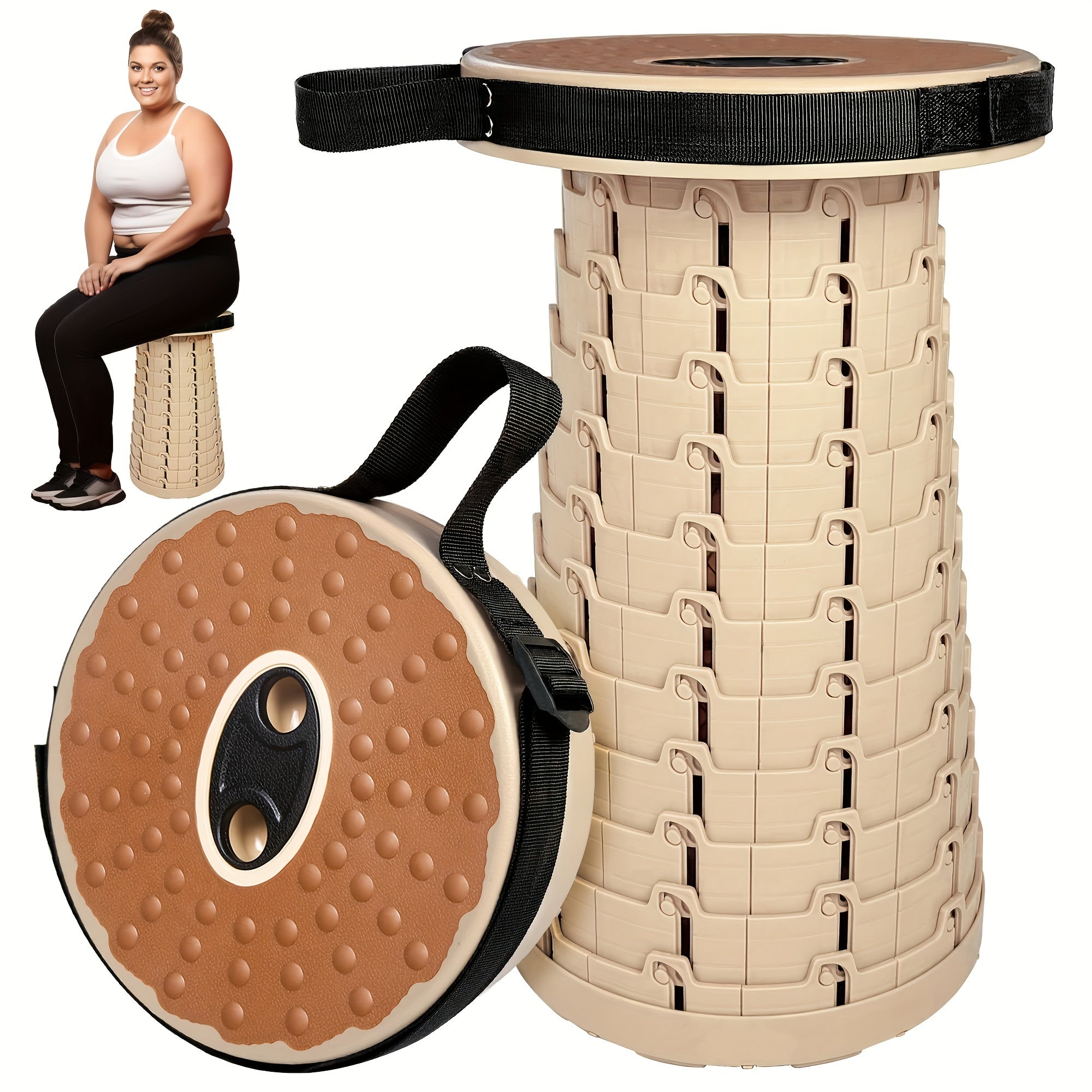 Portable Folding Stool with PU Cushion, 12-Level Adjustable, 226.8KG Capacity for Outdoor Activities