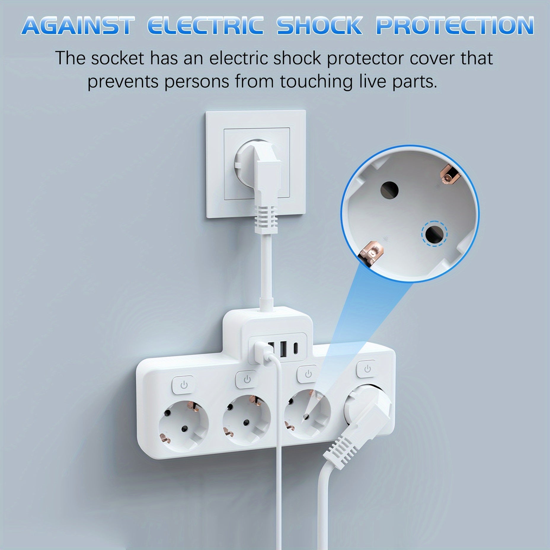 Power Strip with 4 AC Outlets and 4 USB Ports, Individual Switches, Short Cord