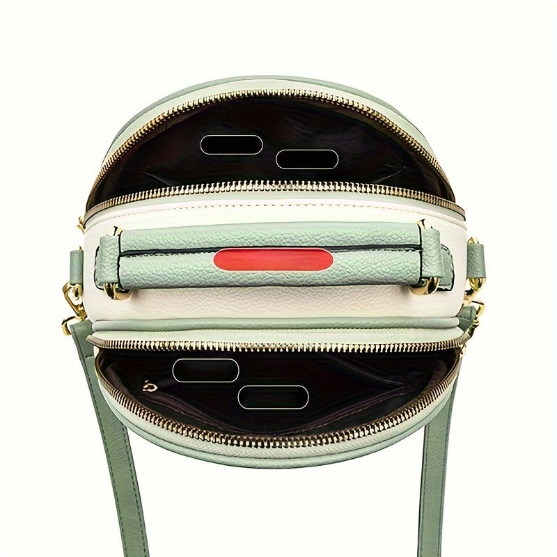 Bolso cruzado redondo negro para mujer con correa ajustable y cierre de cremallera