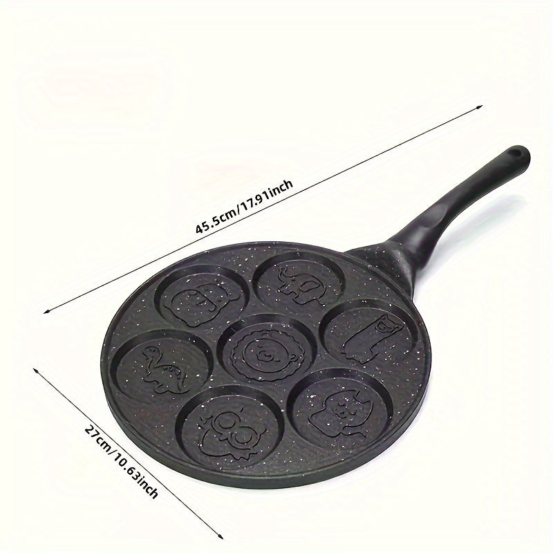 7-Hole Animal Pattern Non-Stick Pancake Pan Aluminum Alloy Detachable Handle Easy to Clean