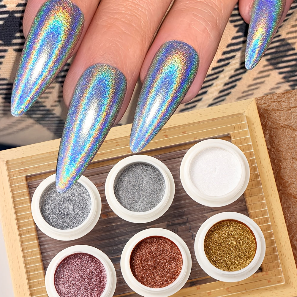 6 dona Chrome Mirror Nail Powder to'plami Metallik oltin va kumush uchun tirnoq san'ati