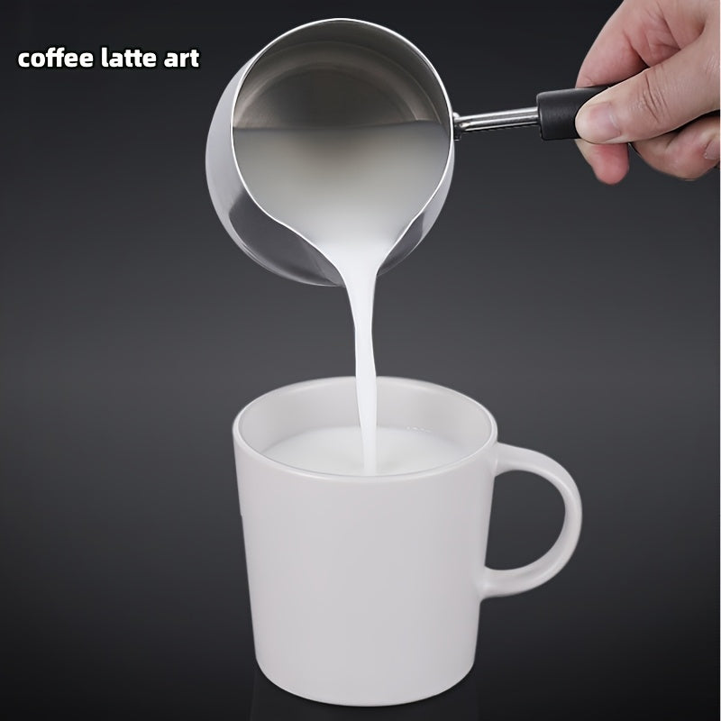 304 zanglamaydigan po'latdan yasalgan qahva qozoni, qo'lqop bilan, latte san'ati uchun issiq sut, yog'ni quyish va qovurish uchun