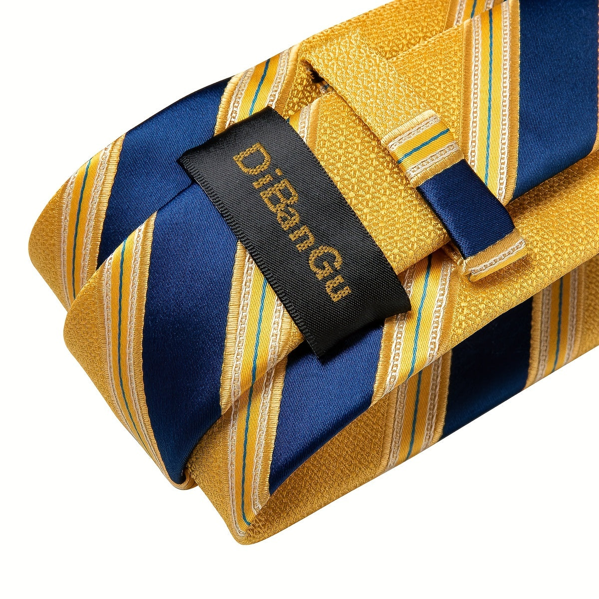 Men's Blue and Yellow Striped Tie Set with Cufflinks and Handkerchief for Business and Gift