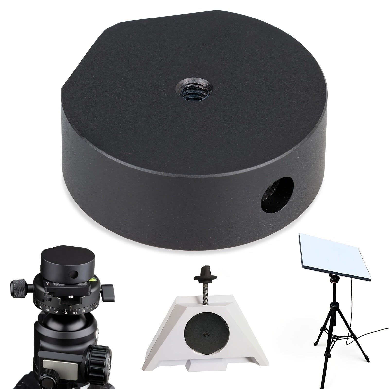 Adaptador de montaje en trípode de aleación de aluminio negro para uso en vehículo 1/4-20 y 3/8-20 roscado