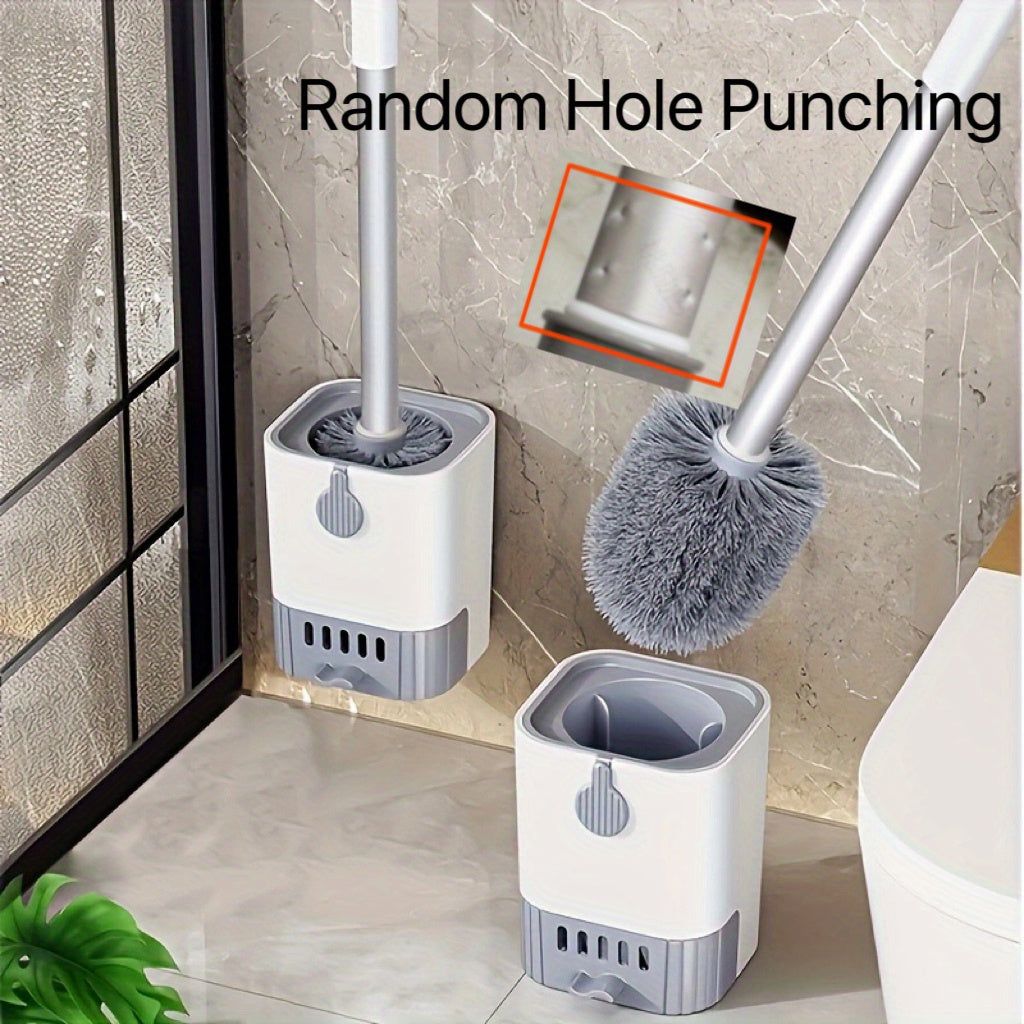Toilet Brush Set Wall Mount Soft Bristles Long Handle Space-Saving Plastic