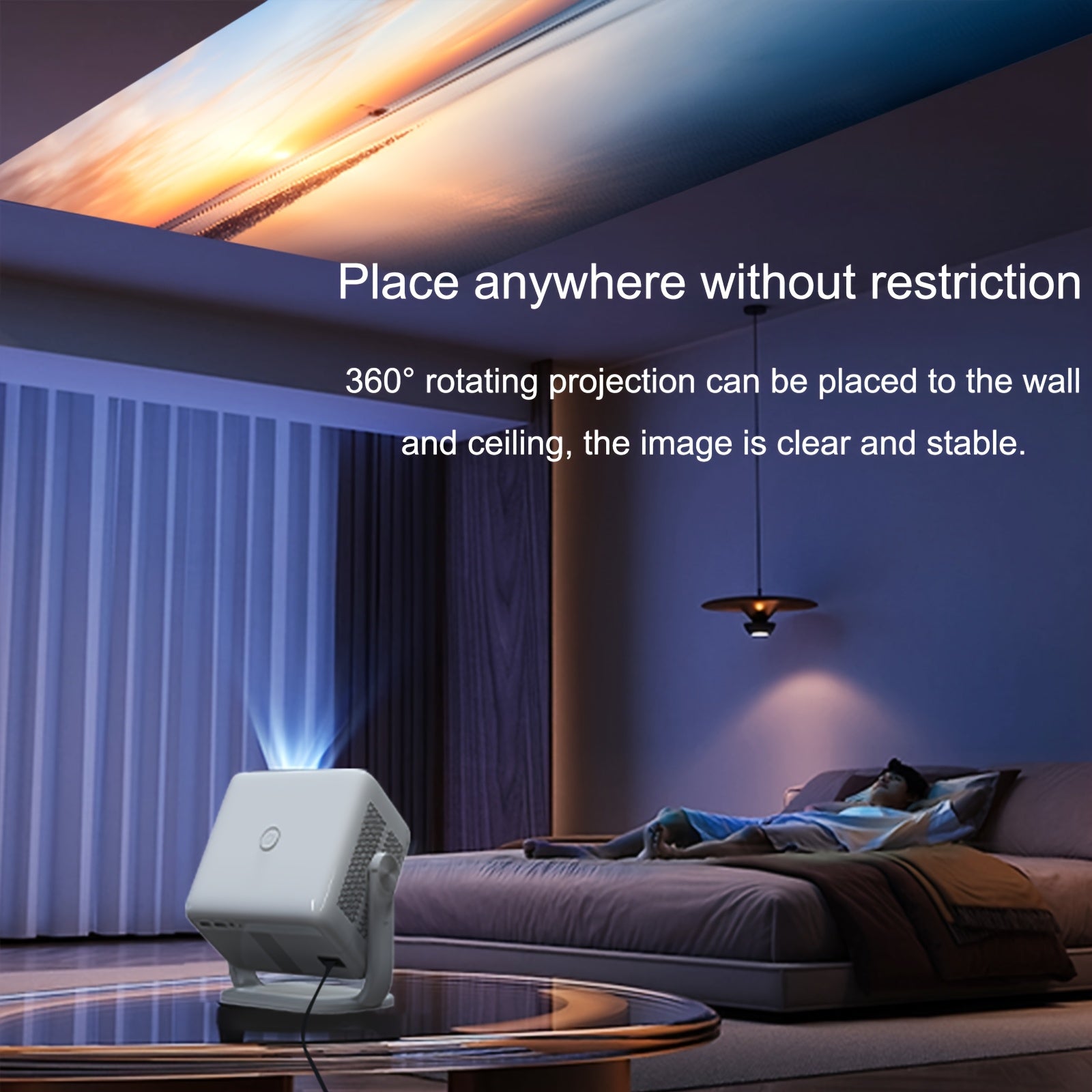 Portable Video Projector White Grey 1080P FHD for Home Theater Ceiling