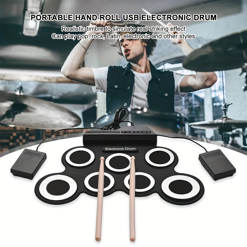 Foldable Electronic Drum Kit for Beginners with USB MIDI Output Headphone Jack and Metronome