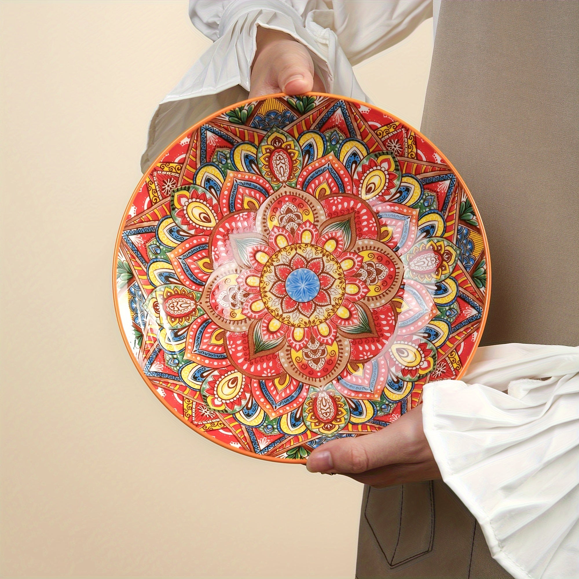 8-Inch Bohemian Ceramic Dinner Plate Microwave Safe for Home and Restaurant Use