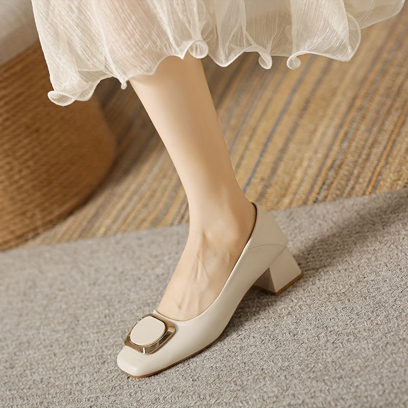 Women's Sequin Embellished Square Toe Slip-On Pumps, All-Season Block Heel