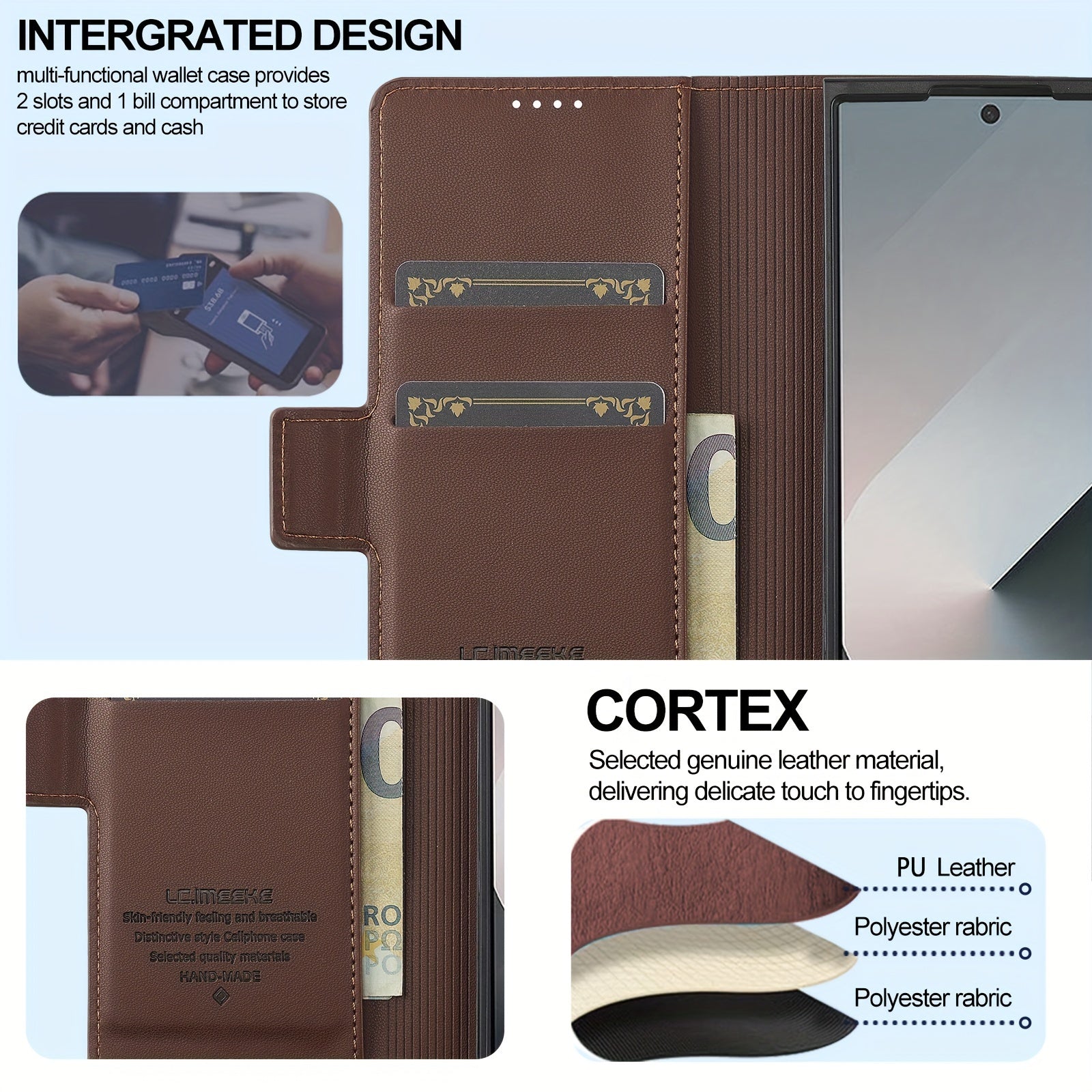 Faux Leather Flip Phone Case for Samsung Galaxy Z Fold 6 5 4 3 with Pen Tray Credit Card Holder for Men Women