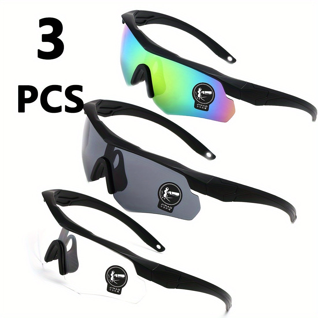 3-Pack UV400 Cycling Glasses Men Women Sports Running Outdoor Goggles with PC Lens