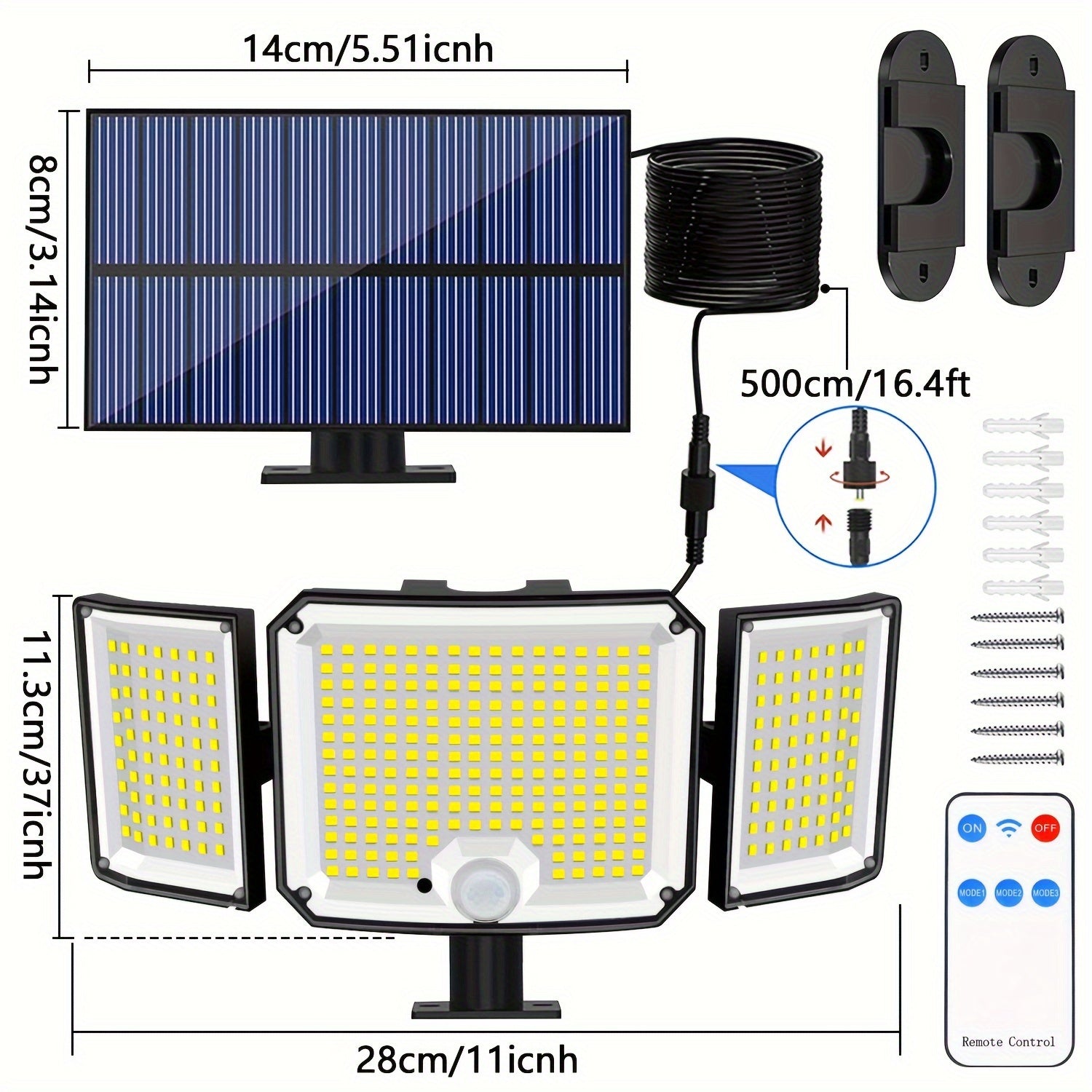 Solar Outdoor Light with Motion Sensor Remote Control 346LED Floodlight for Garden Porch Yard