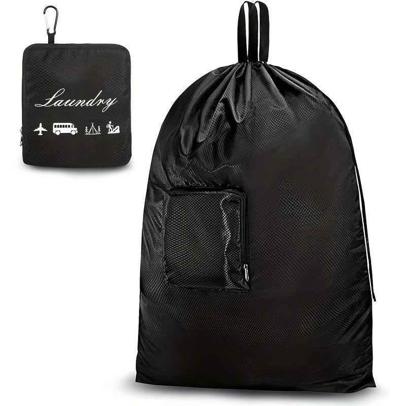 Foldable Laundry Bags with Handles and Aluminum Carabiner for Travel and Camping Black Grey