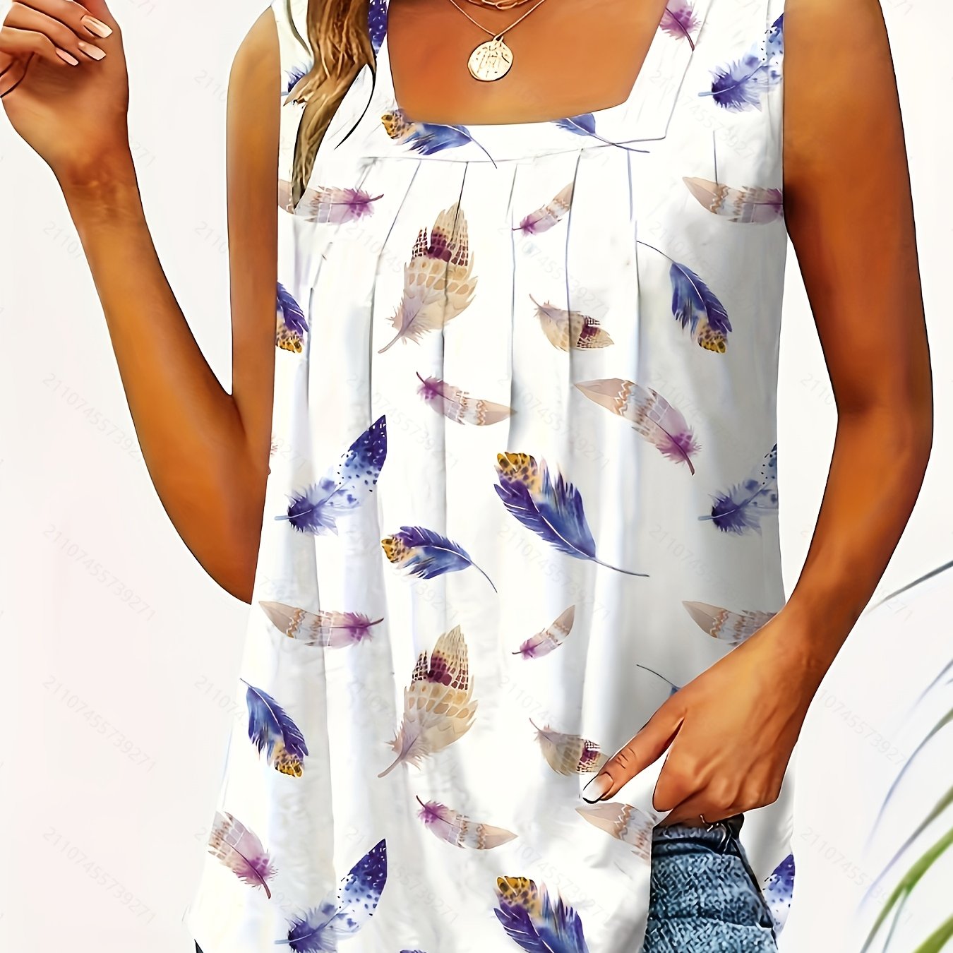 Women's Sleeveless Floral Print Tank Top Square Neck Lightweight Breathable Summer Casual Formal