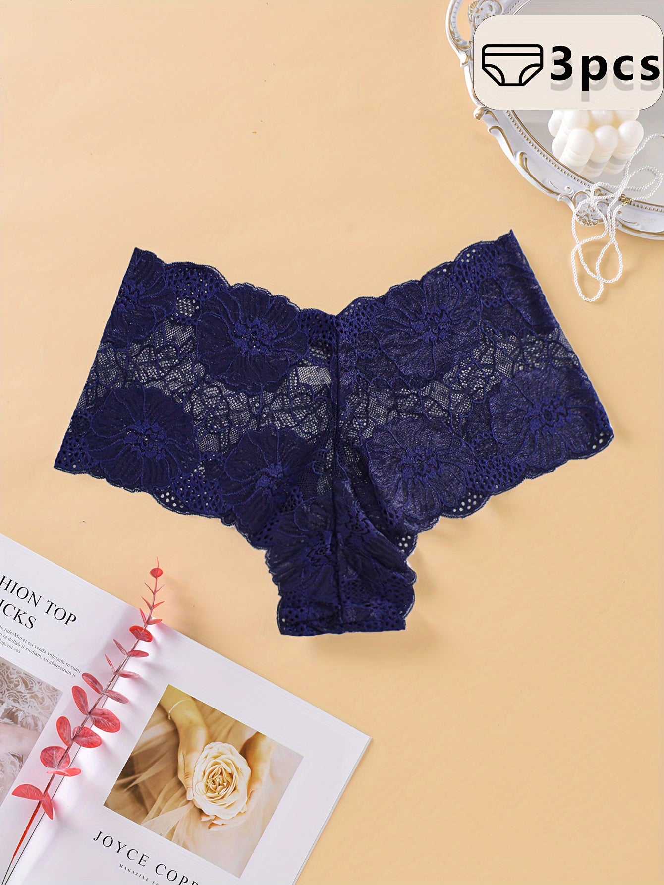 Plus Size Women's Lace Panties Mesh Seamless Breathable Floral Print