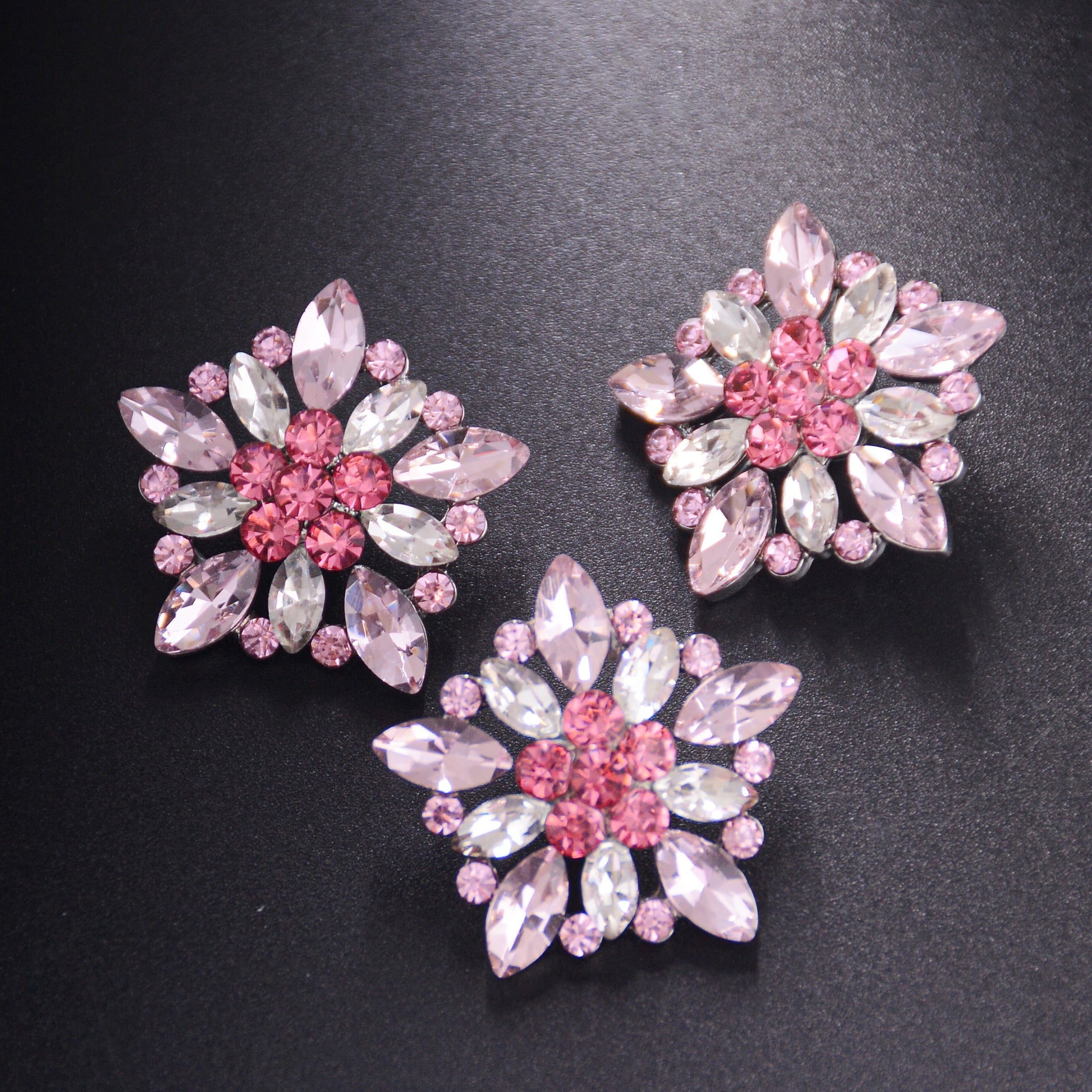 Crystal-Encrusted Metal Buttons Set of 3 or 5 for Clothing, Crafts, Gift Wrapping