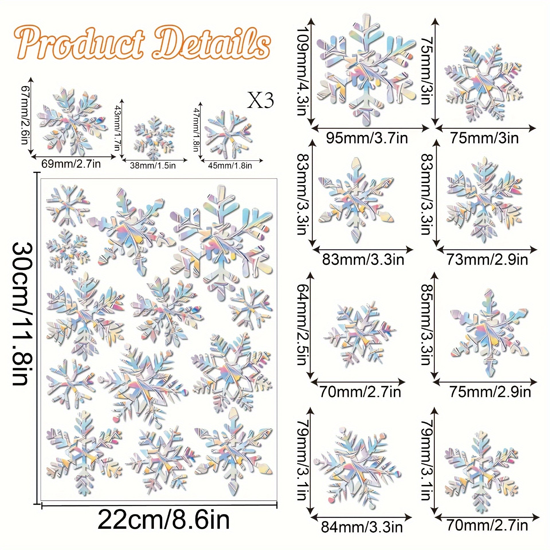 Window Snowflake Decals Set for Bird Collision Prevention, Non-Adhesive, 39 Pieces