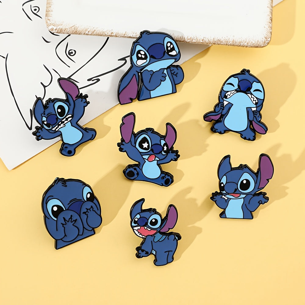 7 ta Disney Stitch emal pinlari to'plami, multfilm hayvonlar belgilari kiyim va sumkalar uchun