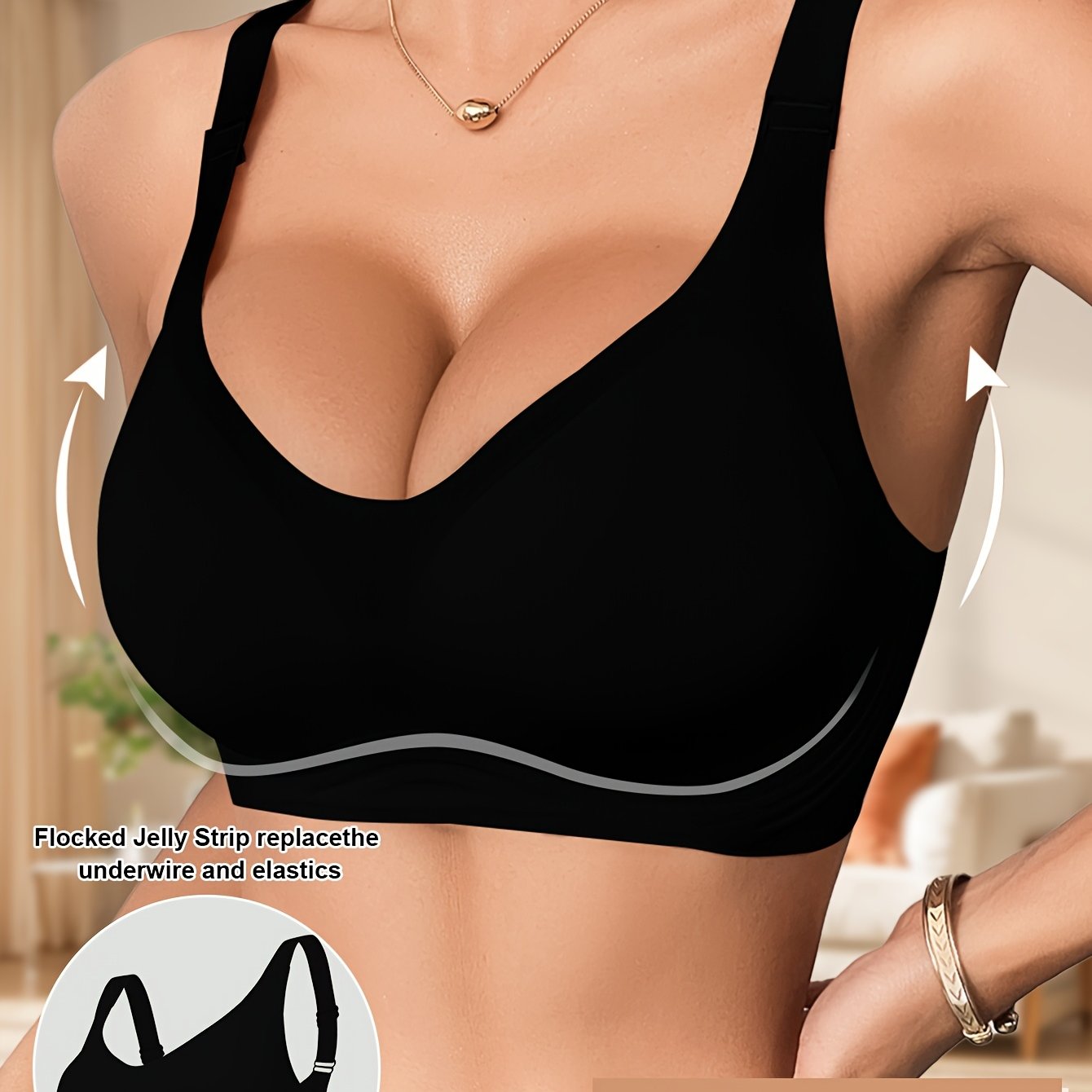Women's Wireless Bra Full Coverage Polyamide Elastane Solid Color Knit Fabric Removable Pads