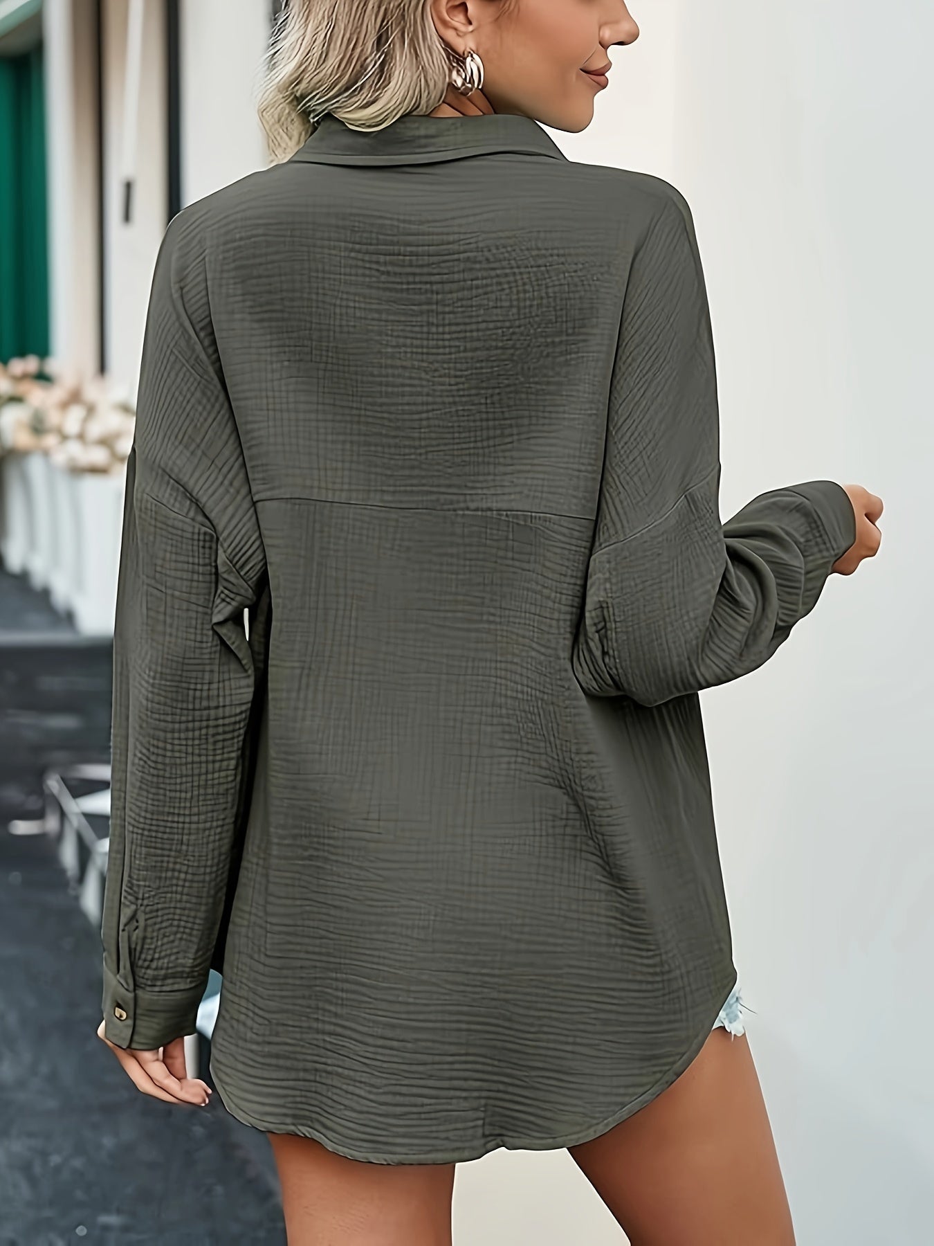 Plus Size Women's Oversized Black Button-Down Shirt Long Sleeve Casual