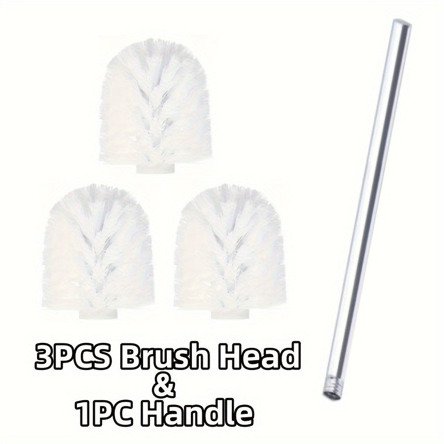 Toilet Brush Set with Handle and 3 Replacement Heads, No-Dead-Corner Design