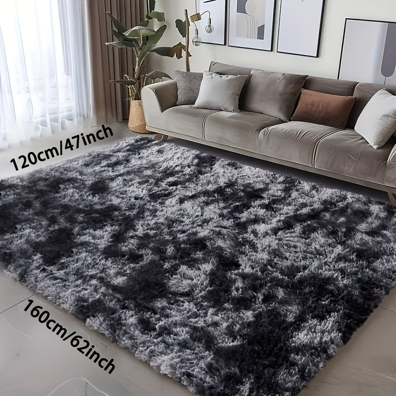 Plush Tie-Dye Indoor Rug Non-Slip Stain-Resistant Machine Washable Polyester Mat for Living Room or Bedroom