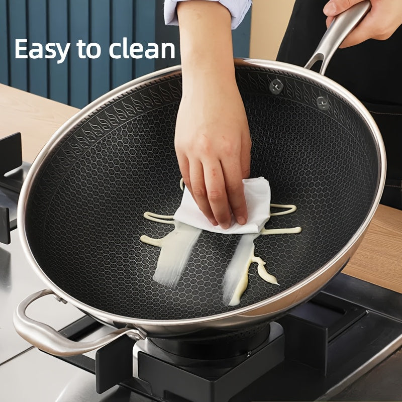 Stainless Steel Wok Set with Lid and Spatula Non-Stick Stir-Fry Pan for Cooking