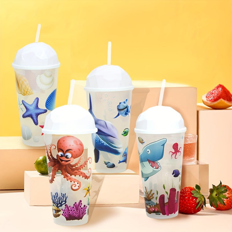 16.9oz Plastic Tumbler with Lid for Coffee and Juice, Ocean-Inspired, Outdoor and Office Use