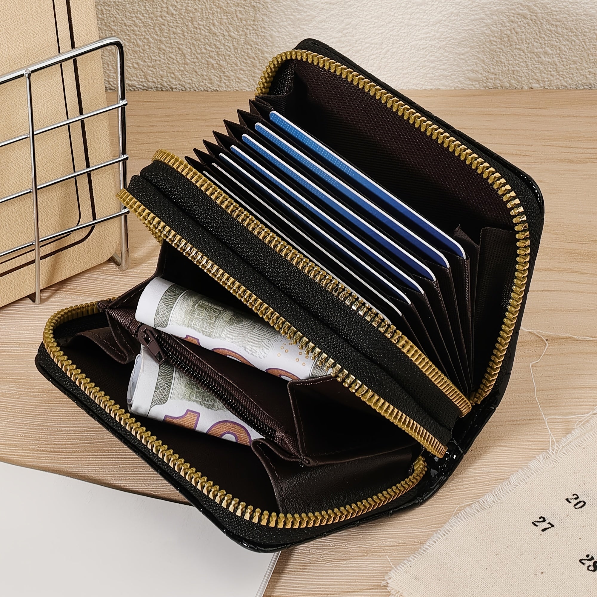 Minimalist Floral Credit Card Holder with Zipper Coin Purse for School and Back-to-School Supplies