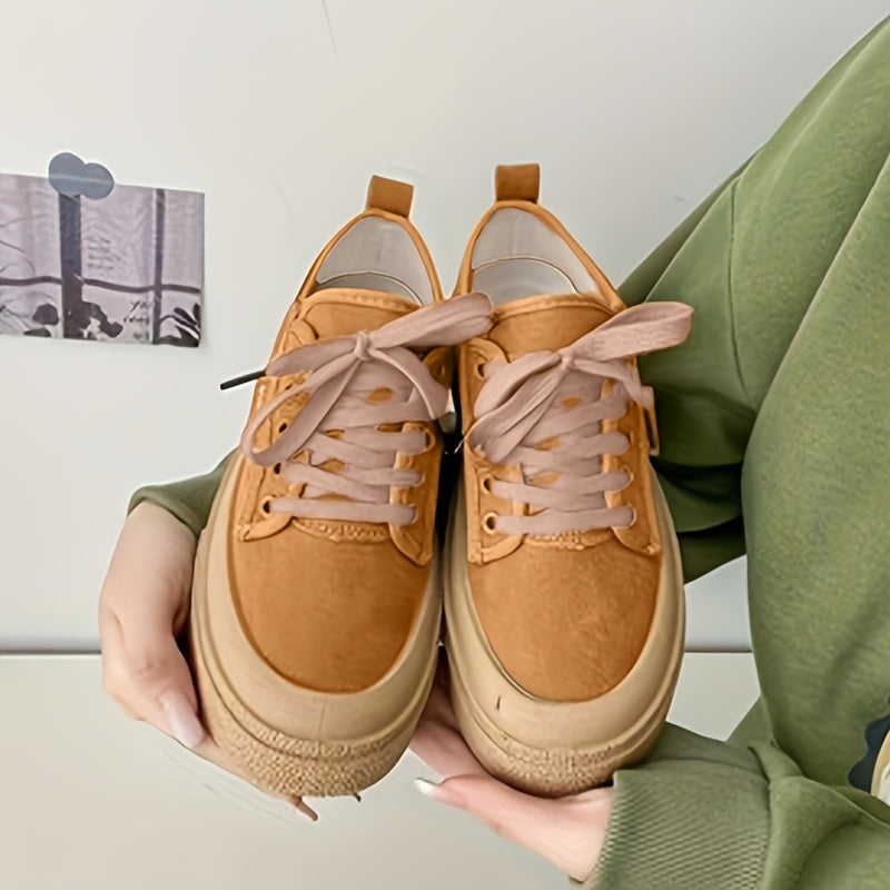 Women's Casual Sneakers Rubber Sole Color-Block Lace-Up Comfortable Shoes