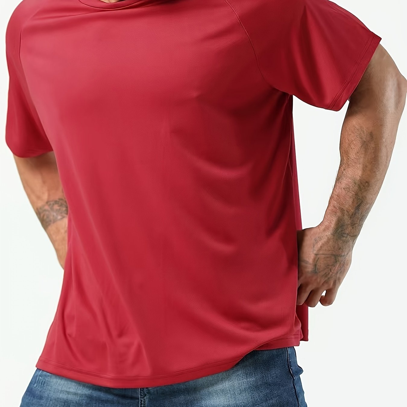 Men's Oversized Solid Polyester T-Shirt for Sports and Fitness Quick Dry Breathable Big & Tall