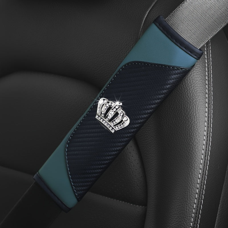 Universal Car Seat Belt Shoulder Pad Premium PU Leather Carbon Fiber Diamond Style