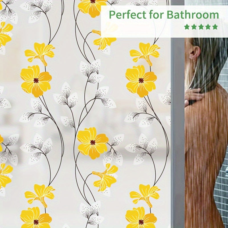 Yellow Floral Pattern Static Cling Window Film for Privacy and Home Decor