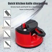 Черный и красный точильщик для ножей с присоской - простое в использовании устройство для заточки ножей, без необходимости батареек.