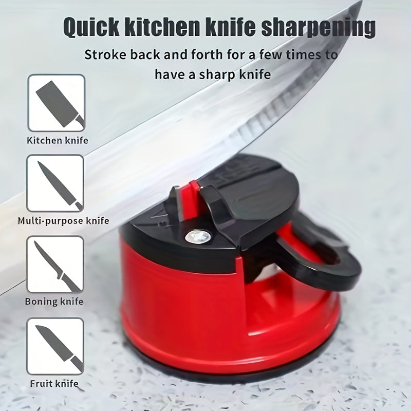 Черный и красный точильщик для ножей с присоской - простое в использовании устройство для заточки ножей, без необходимости батареек.