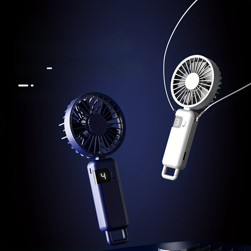Portable Handheld Fan with LED Display, 5-Speed, Foldable, USB Rechargeable