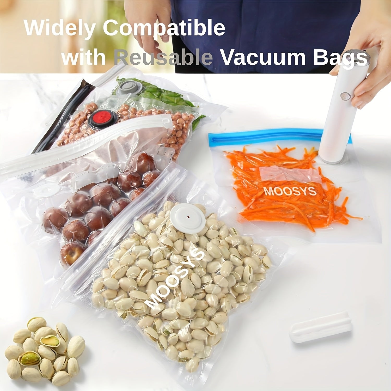 12та қайта ишлатилиши мумкин бўлган сумкалар билан кичик вакуумли герметиклаштирувчи, саёҳат учун стейк пакетлаш ва музлатиш