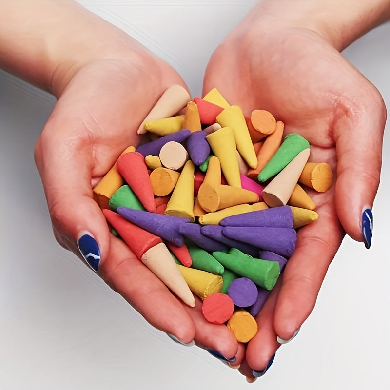 Ассорти конусов благовоний для уборки дома, медитации и йоги. Включает различные ароматы, такие как лаванда и чайный дым.