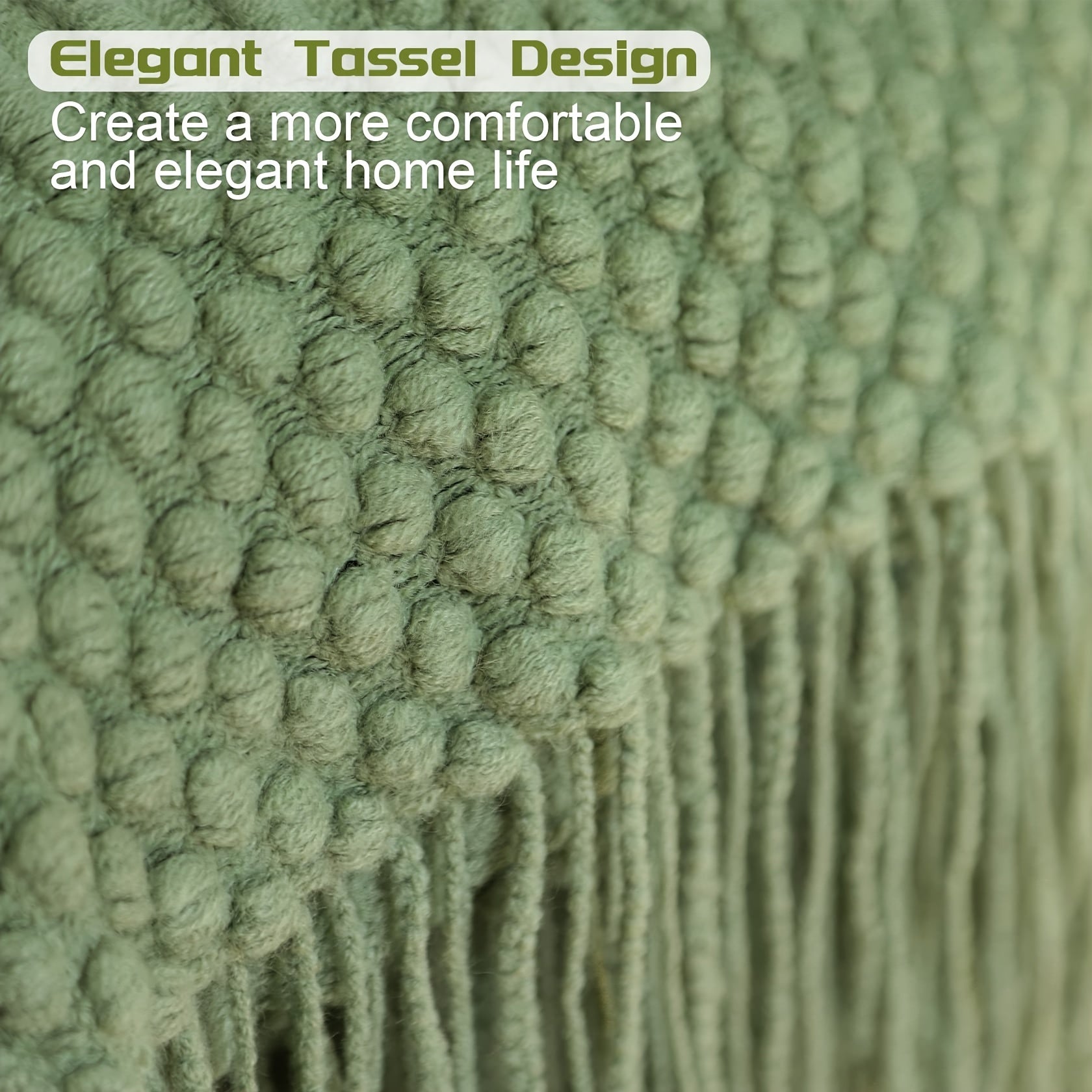 Soft Textured Throw Blanket Stain-Resistant Versatile Couch Bed Travel Green Tan 127x152cm
