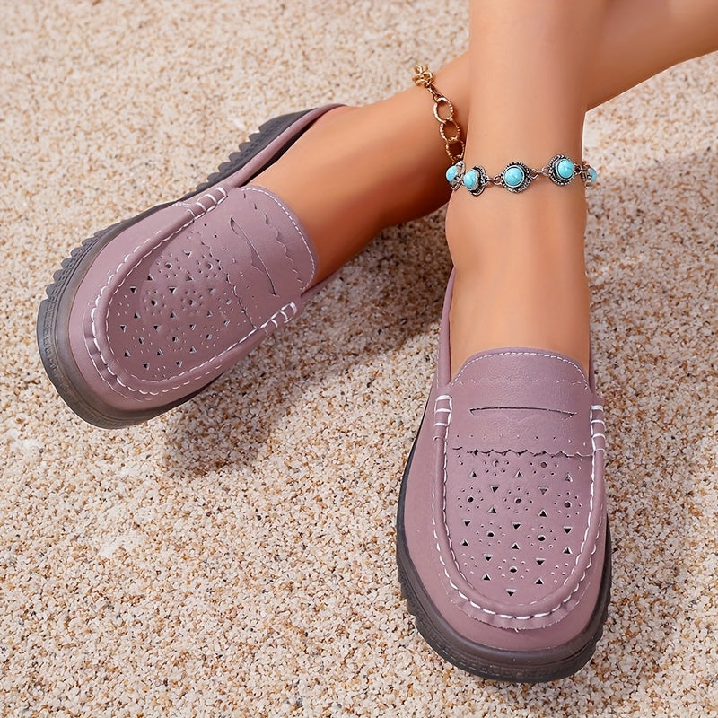Women’s Solid Color Mules Flat Slip-On Shoes Perforated Non-Slip Casual