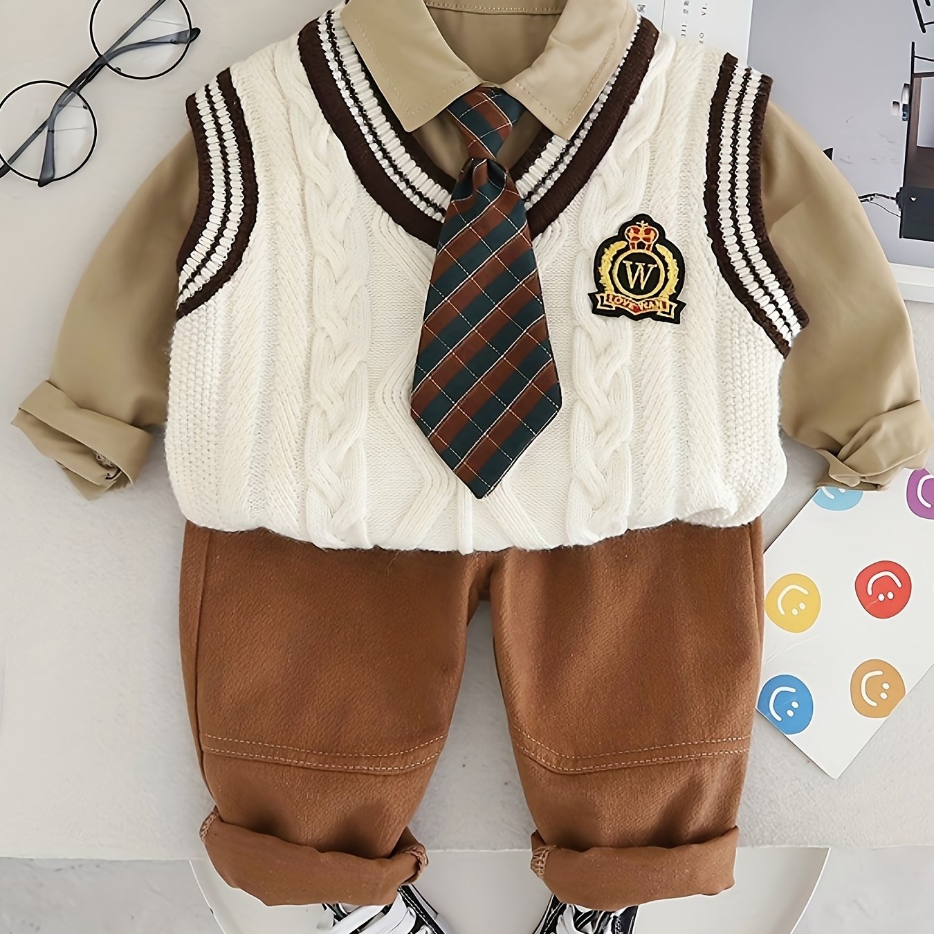 Boys Kids Fall Outfit Set Cotton Blend Shirt Vest Pants Casual Spring Fall Outdoor