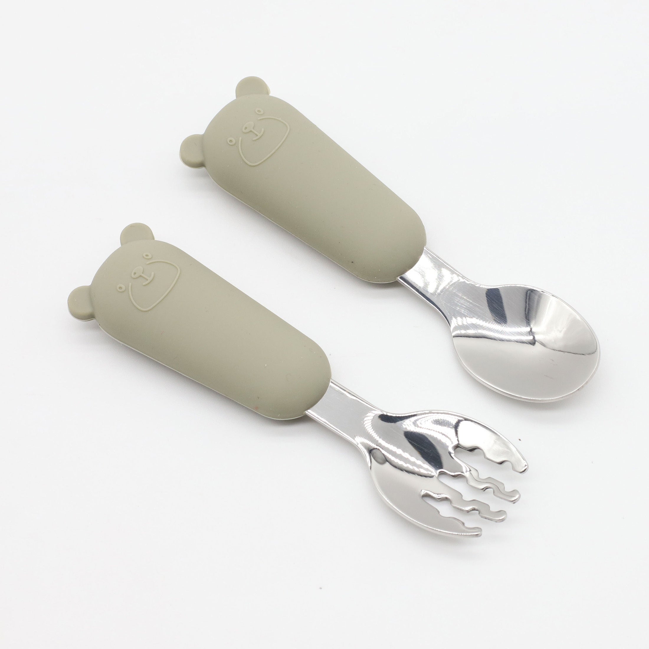 Baby Feeding Utensils Set Silicone and Stainless Steel Bear Shape for Babies Red Blue