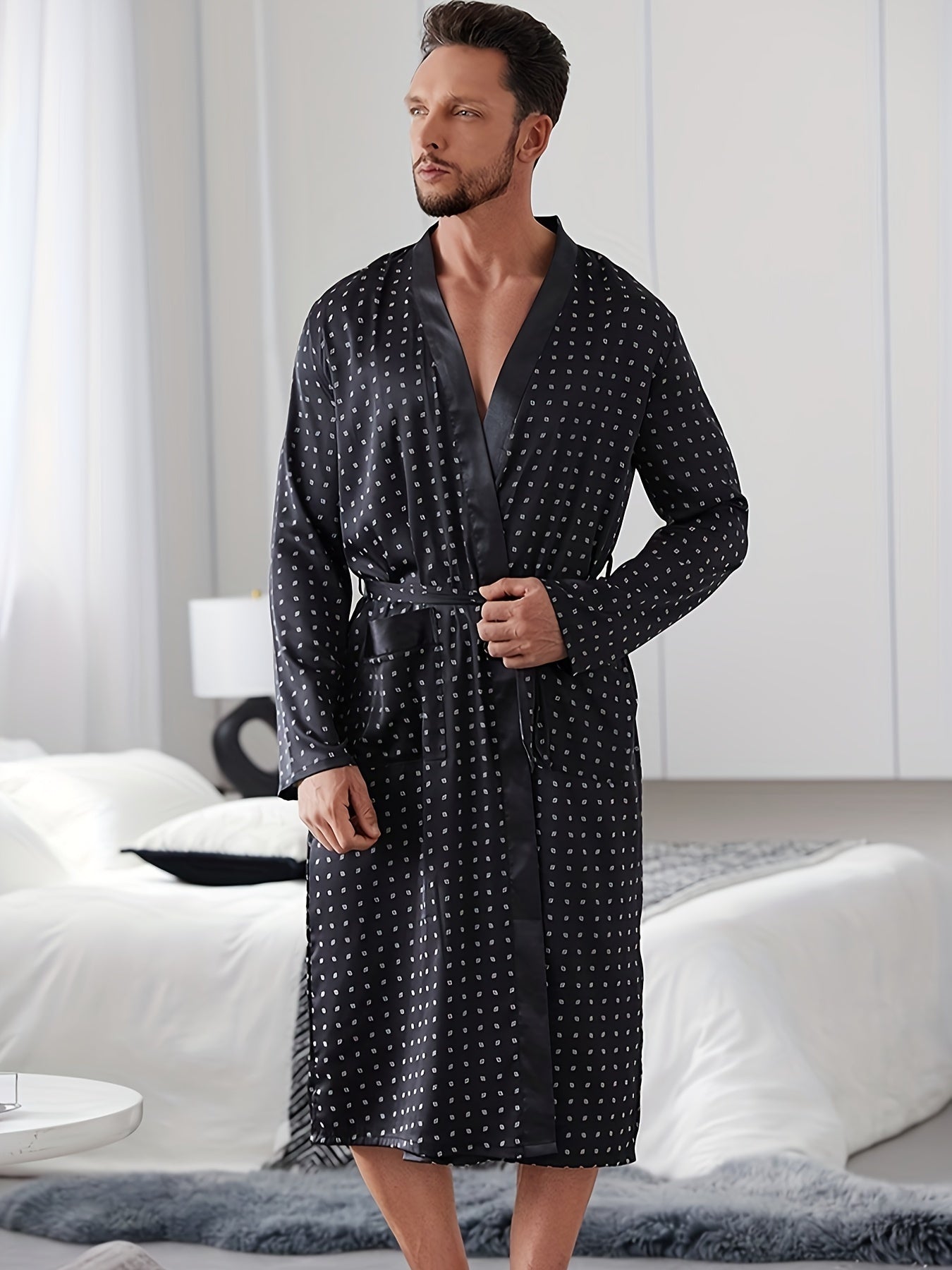 Men's Pajama Set V-Neck Loose Woven Polyester Casual All Season