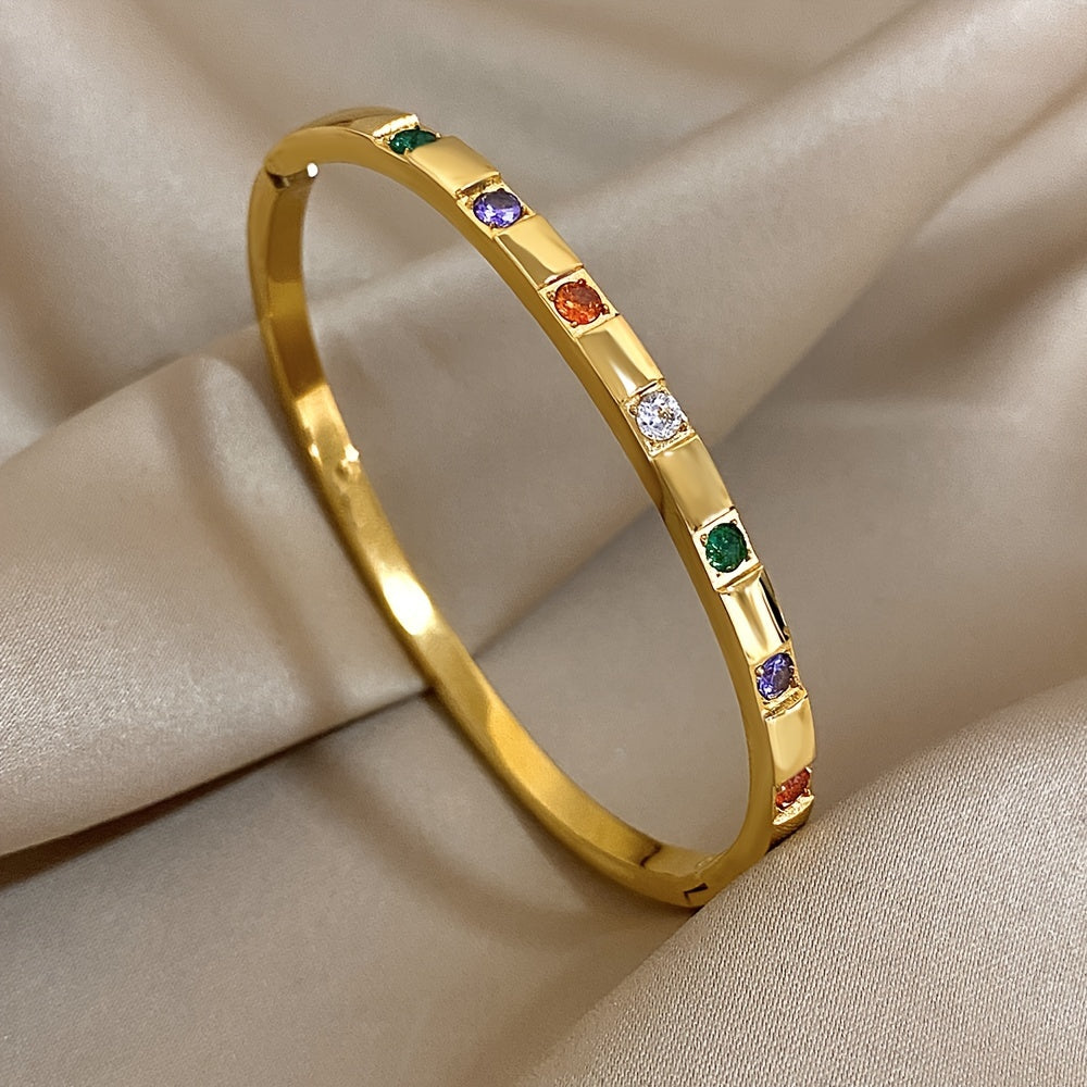 Rose Gold Stainless Steel Bracelet with Rhinestones for Women Gift