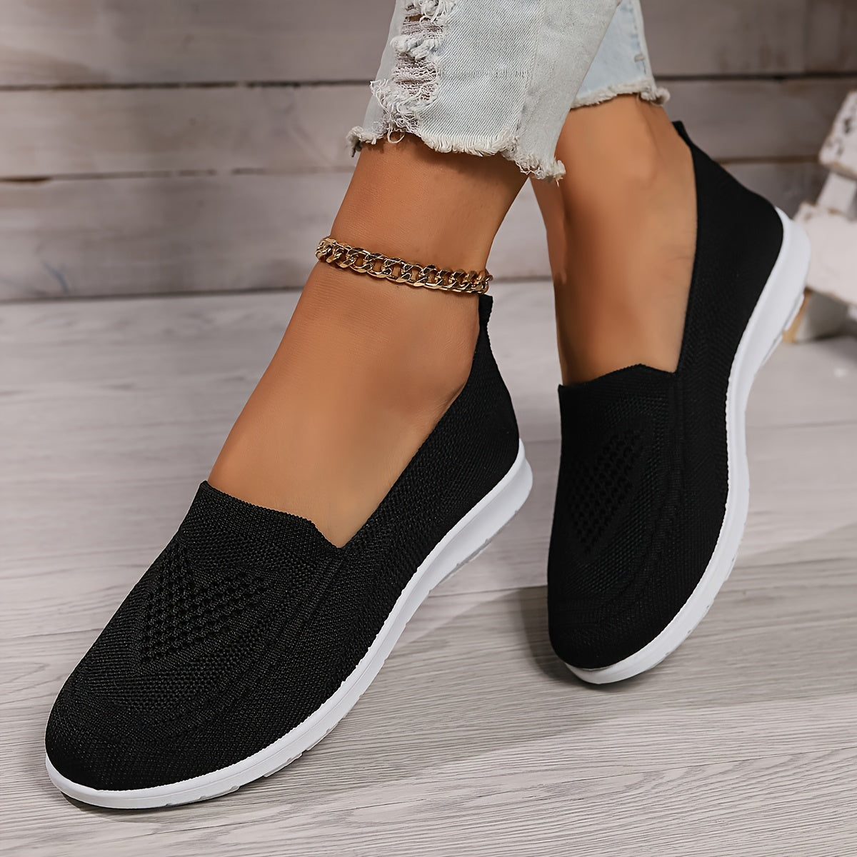 Women's Knit Sneakers - Lightweight Slip-On Breathable Mesh Gray