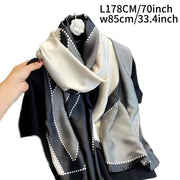 Big V Color Block Satin Shawl for Women Lightweight Windproof Sun Protection Scarf