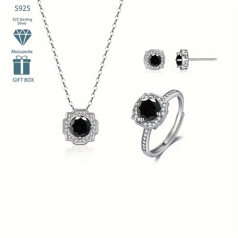 Sterling Silver Jewelry Set with Moissanite Earrings Necklace and Ring in Multiple Colors
