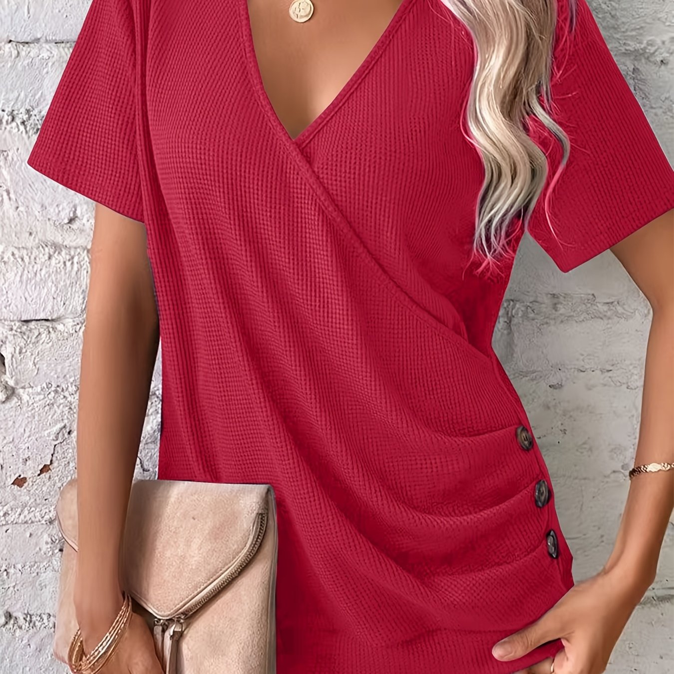 Plus Size Waffle T-Shirt Hot Extended Solid Color T-Shirt