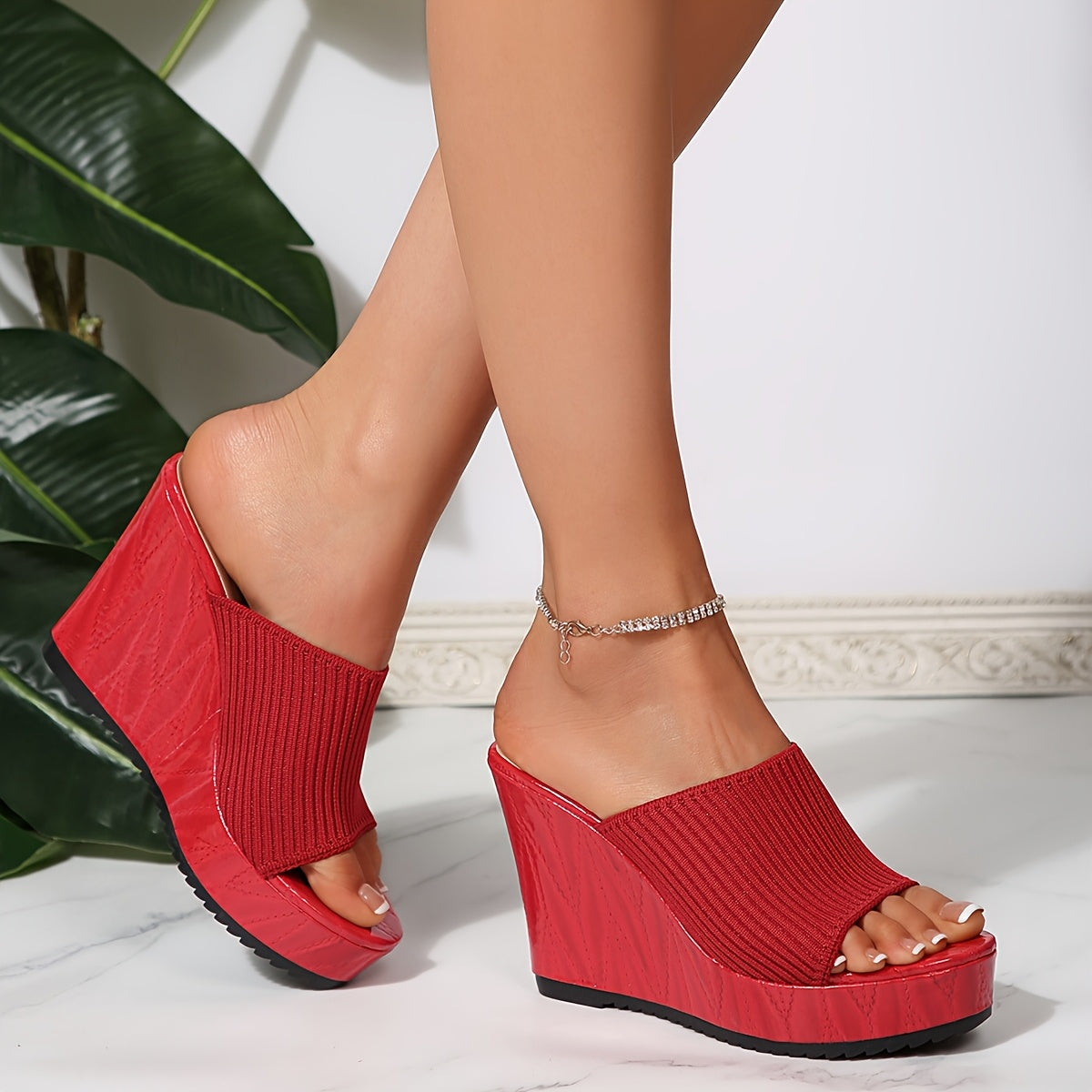 Women's French Knit Platform Sandals Open Toe Multi-Color Summer